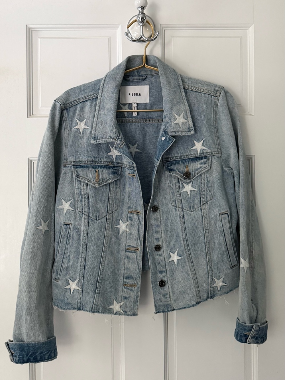 pistola Star Cropped Denim Jacket Size Large